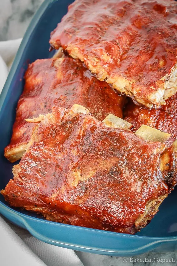 These oven baked ribs are my favourite way to prepare ribs - full of flavour, one of the easiest meals to make, and the whole family goes crazy for them!