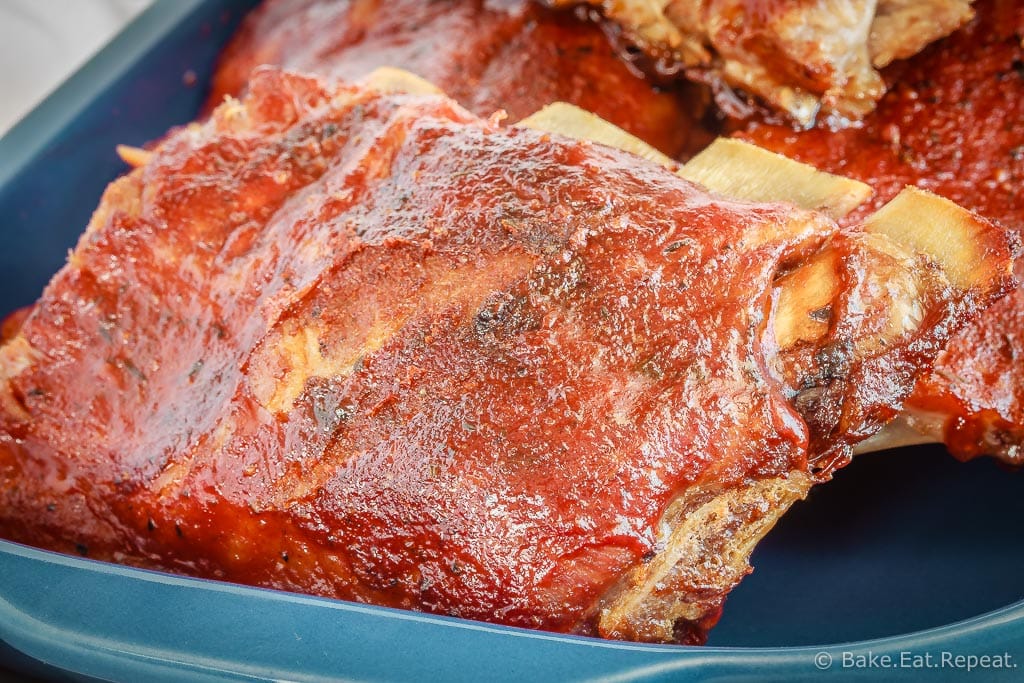 These oven baked ribs are my favourite way to prepare ribs - full of flavour, one of the easiest meals to make, and the whole family goes crazy for them!