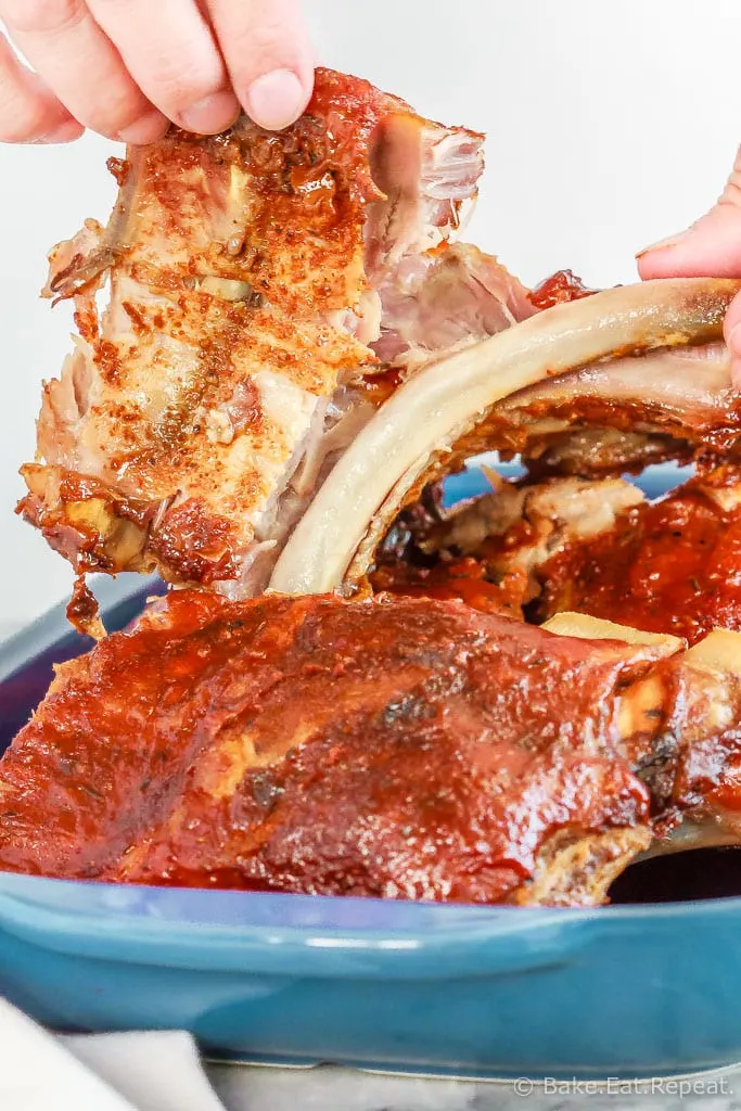 These oven baked ribs are my favourite way to prepare ribs - full of flavour, one of the easiest meals to make, and the whole family goes crazy for them!