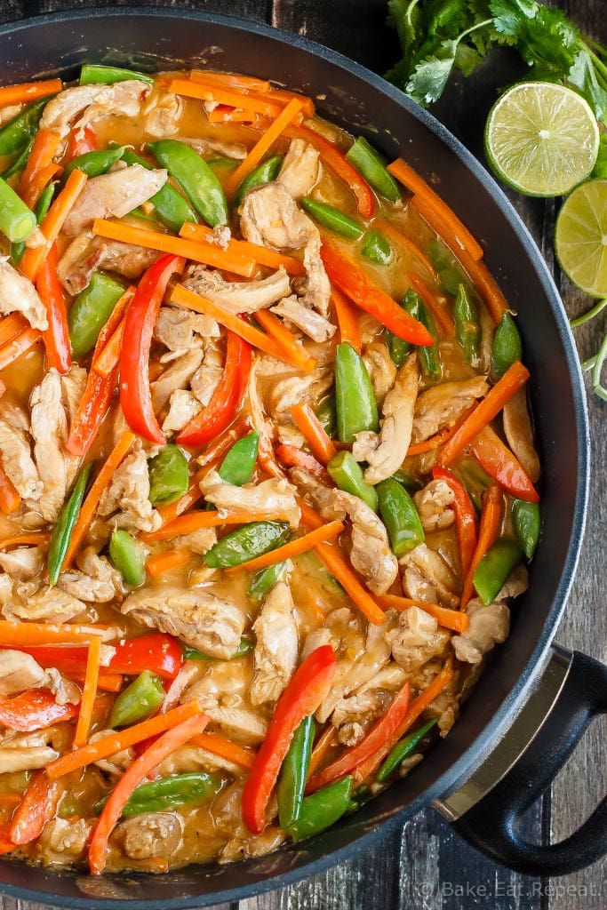 A quick and easy weeknight meal, this peanut chicken stir fry is filled with veggies and an amazing homemade peanut sauce - plus it's ready in 30 minutes!