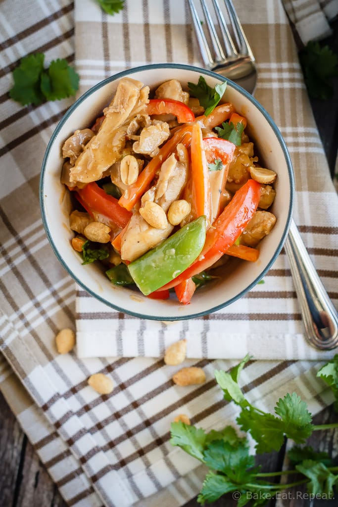 A quick and easy weeknight meal, this peanut chicken stir fry is filled with veggies and an amazing homemade peanut sauce - plus it's ready in 30 minutes!