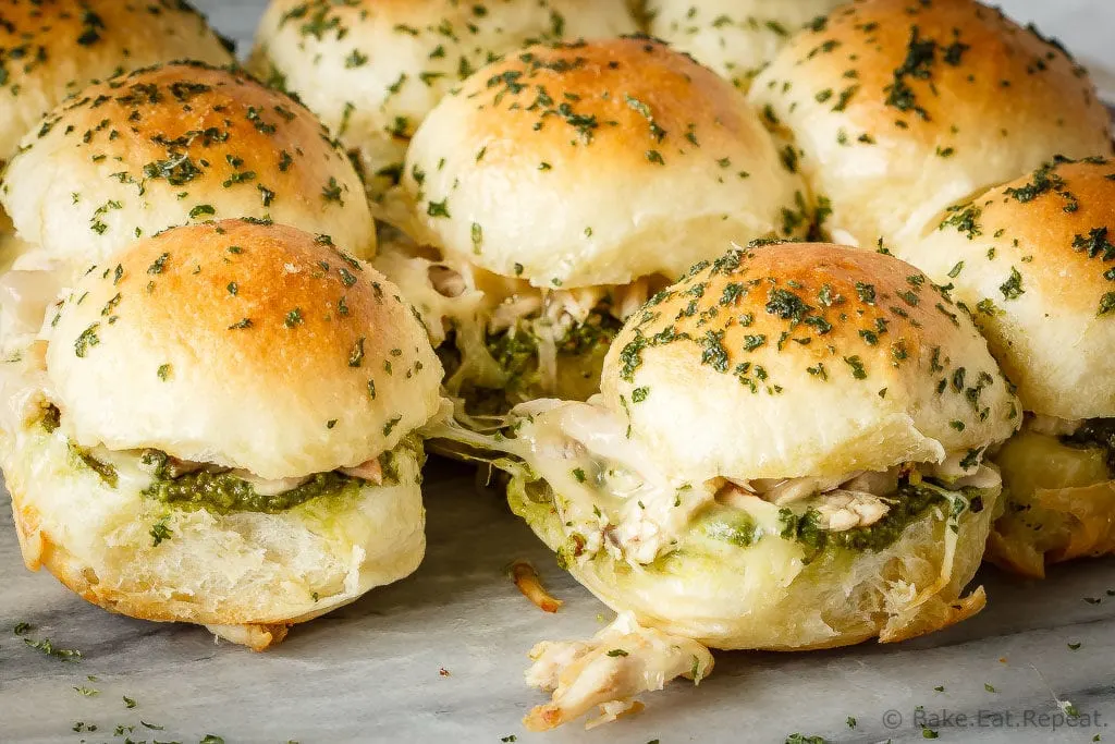 Cheesy Chicken & Pesto Sliders