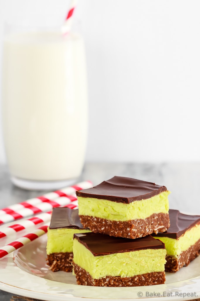 These mint Nanaimo bars are an easy to make, no bake treat that is perfect for your Christmas cookie tray. Perfect dessert with a big glass of milk!