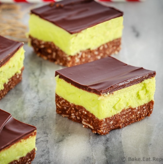 These mint Nanaimo bars are an easy to make, no bake treat that is perfect for your Christmas cookie tray. Perfect dessert with a big glass of milk!