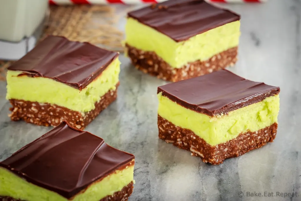 These mint Nanaimo bars are an easy to make, no bake treat that is perfect for your Christmas cookie tray. Perfect dessert with a big glass of milk!