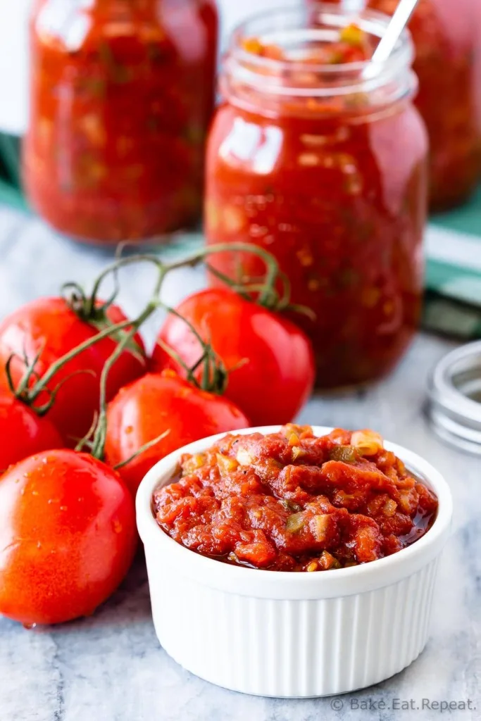 This homemade salsa is so much better then anything you can buy at the store, and is easy to make. You can even can it at home with a water bath canner so you can enjoy fresh tasting, homemade salsa all year long! (It also freezes well if canning isn't your thing!)