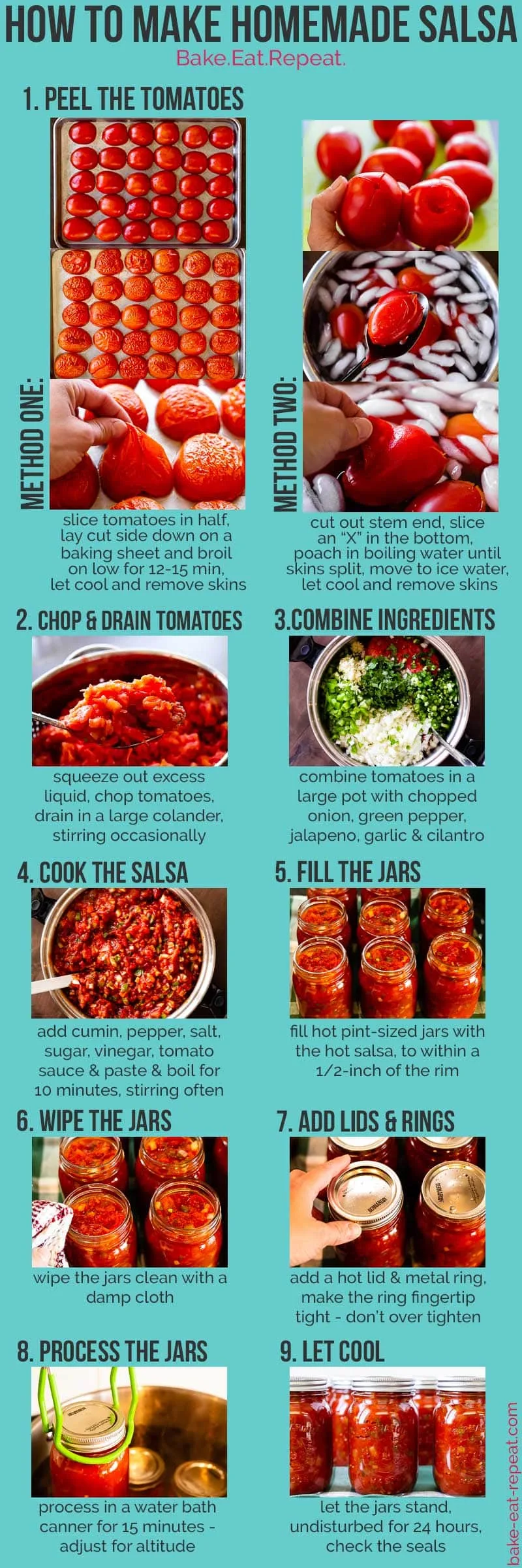 This homemade salsa is so much better then anything you can buy at the store, and is easy to make. You can even can it at home with a water bath canner so you can enjoy fresh tasting, homemade salsa all year long! (It also freezes well if canning isn't your thing!)