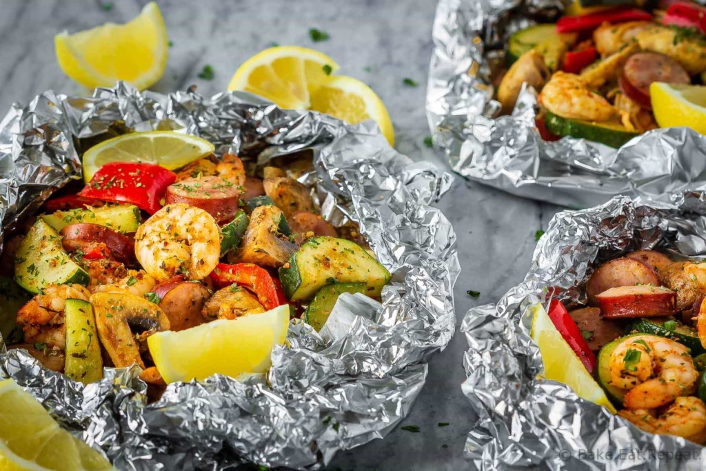 These Cajun shrimp and sausage foil packets are easy to make, have easy clean-up, and are perfect for a quick weeknight meal, or for a meal while camping.