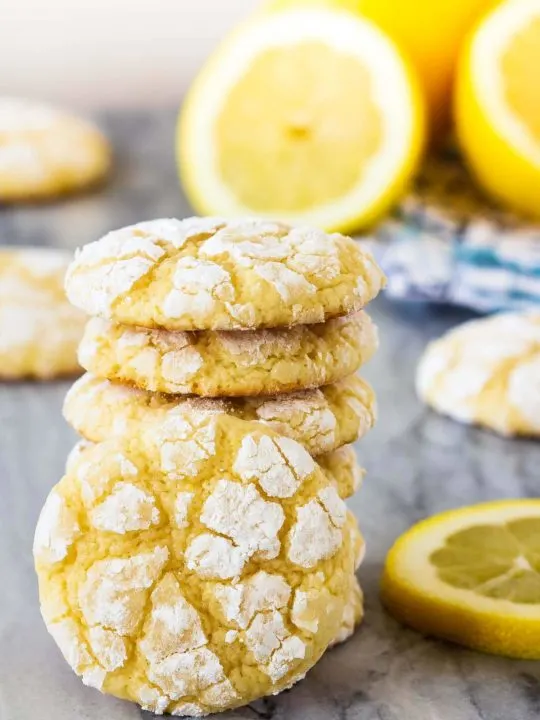These lemon cookies are soft and chewy and absolutely delicious. Coat them in powdered sugar before baking for amazing crinkle cookies everyone will love!