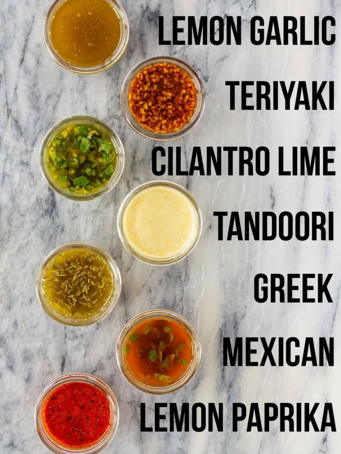 7 delicious chicken marinades to make your life easier! All of these chicken marinades can be used immediately or frozen for later, and take just minutes to make!