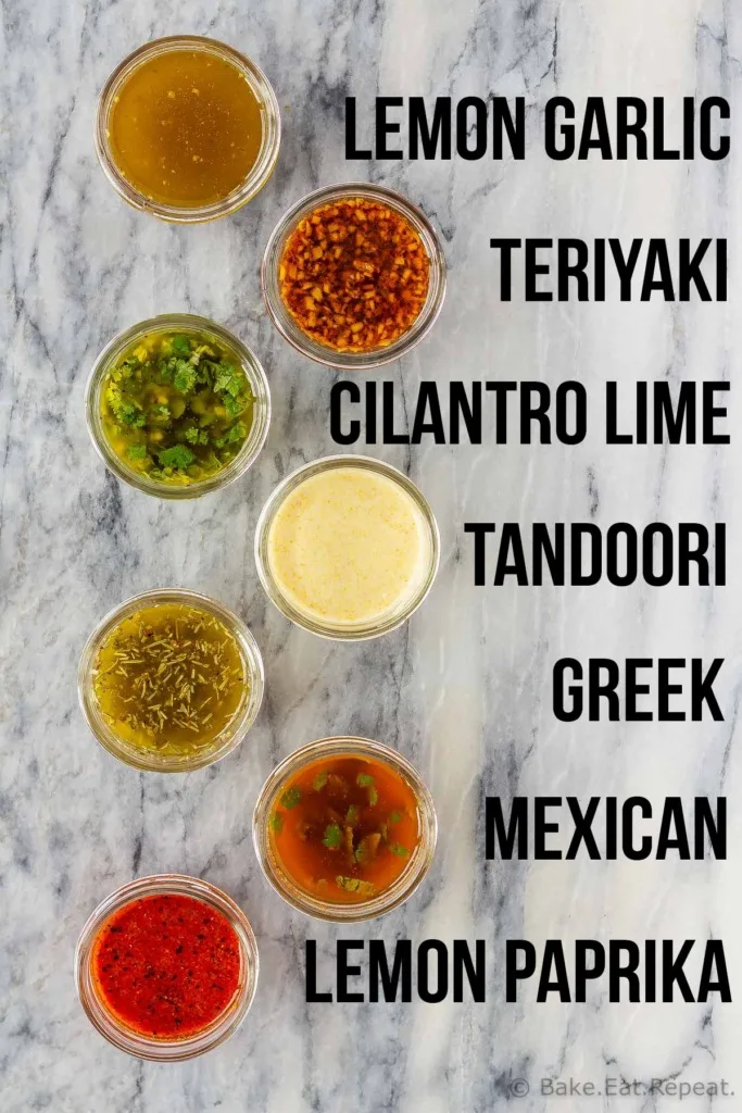 7 delicious chicken marinades to make your life easier! All of these chicken marinades can be used immediately or frozen for later, and take just minutes to make!