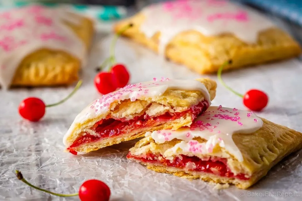These cherry pop tarts are easy to make, and make the best dessert or snack. Flaky homemade pastry wrapped around a sweet cherry filling - so good!