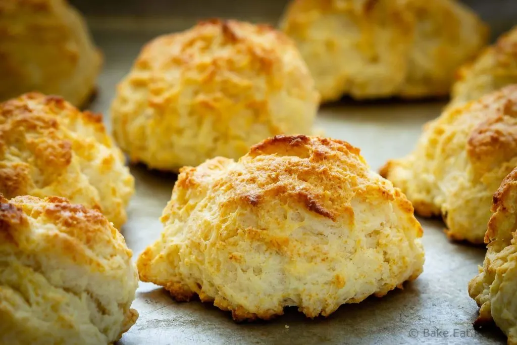 These drop biscuits are buttery and flaky without any effort at all - mix everything together, drop the dough on a cookie sheet and bake. So easy!