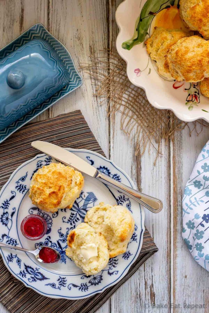 These drop biscuits are buttery and flaky without any effort at all - mix everything together, drop the dough on a cookie sheet and bake. So easy!