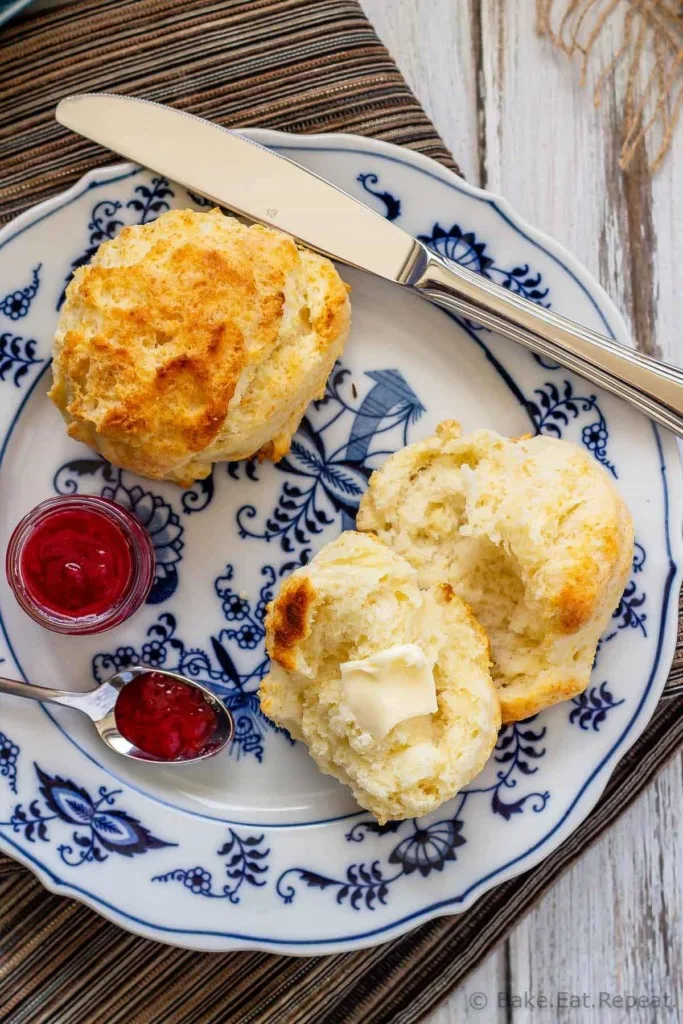 These drop biscuits are buttery and flaky without any effort at all - mix everything together, drop the dough on a cookie sheet and bake. So easy!