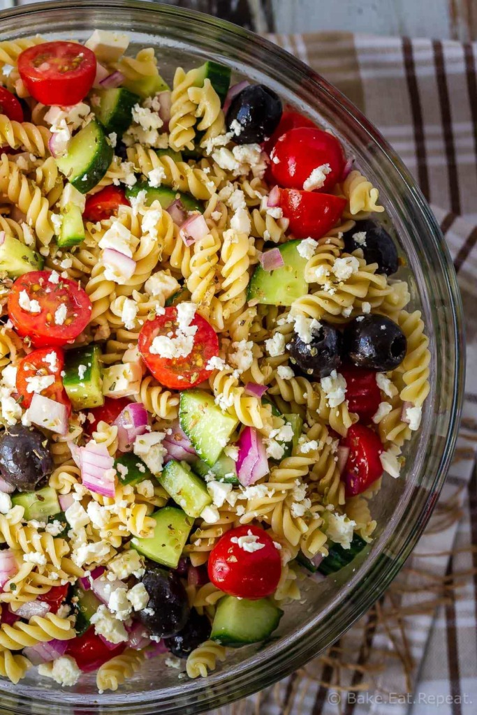 This Greek pasta salad is the perfect side dish - quick and easy to make and everyone loves it! Add protein like chicken or shrimp to make it a full meal!