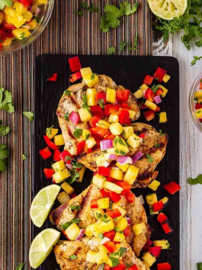 Lemon Garlic Grilled Chicken with Pineapple Salsa