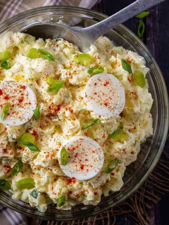 This classic potato salad is easy to make (with an Instant Pot option for cooking the potatoes), tastes great, and has been a family favourite for years!