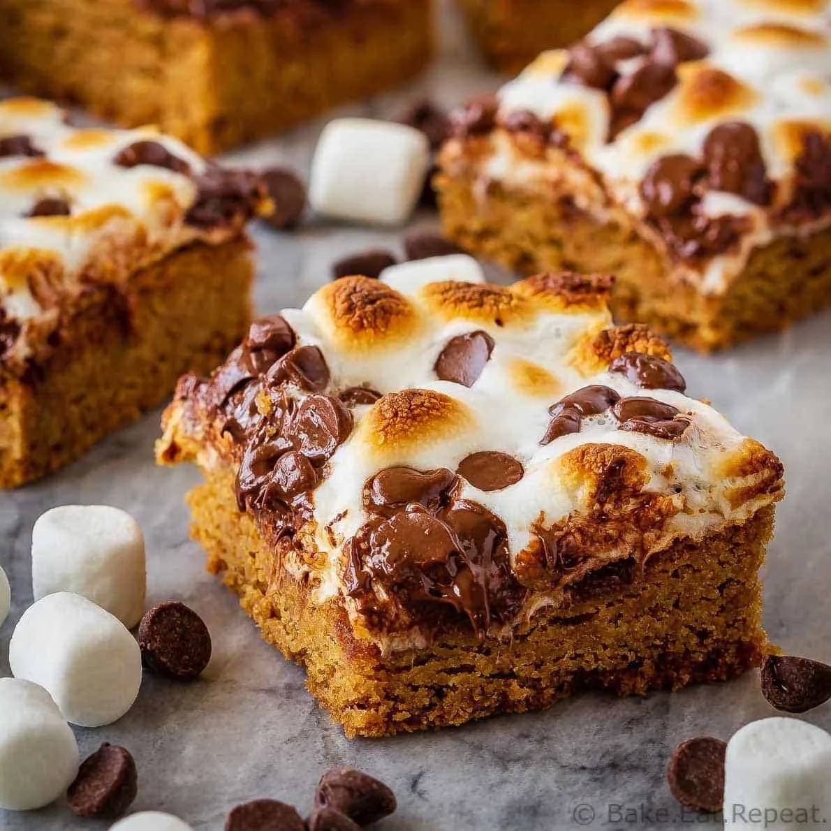 These s'mores bars are the best way to enjoy s'mores without a campfire! Quick and easy to make, they make the perfect dessert or snack!