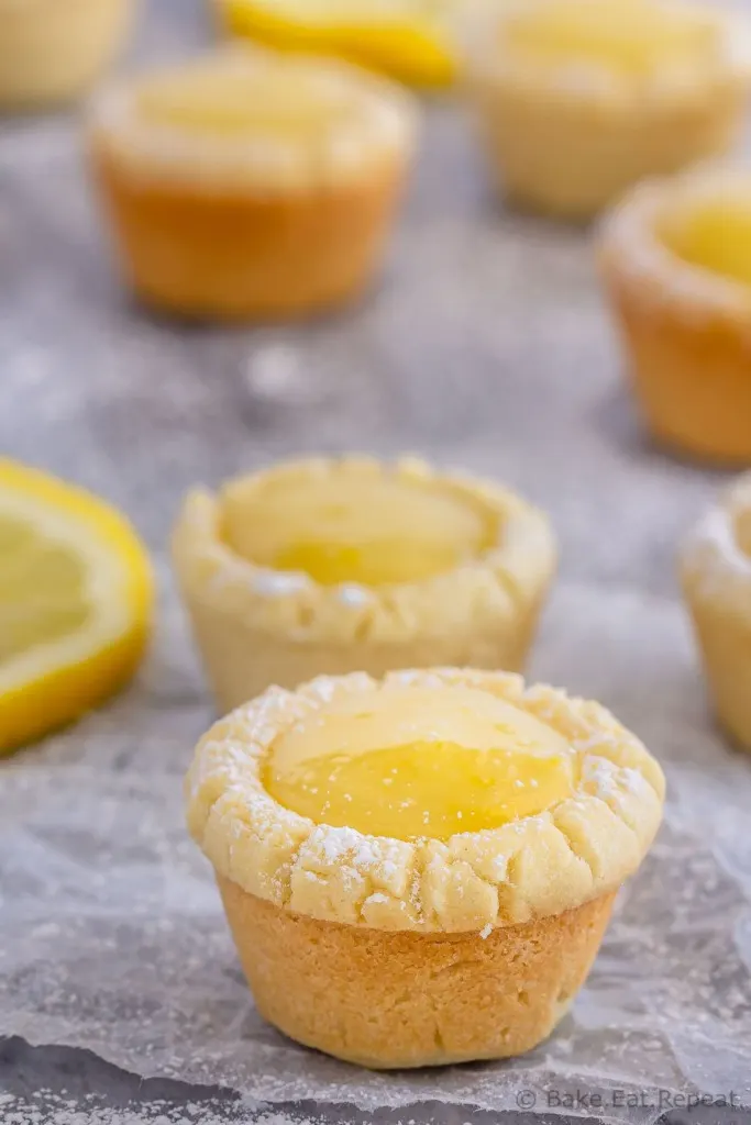 These lemon sugar cookie cups are like mini lemon pies with a sugar cookie crust - easy to make, they're the perfect little sweet treat!