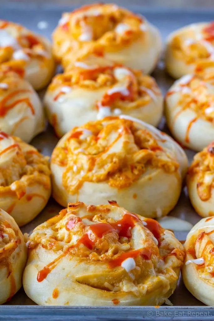 This buffalo chicken pizza rolls recipe is so easy to make. It's the perfect easy dinner, game day snack, or make ahead lunch!