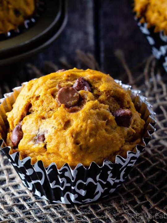 These chocolate chip pumpkin muffins mix up quickly for the perfect fall breakfast or snack! The whole family will love them!