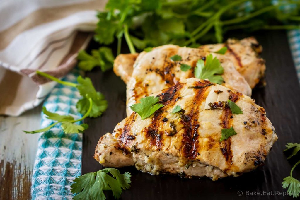 This cilantro lime pork chop marinade is easy to mix up and adds so much flavour to pork chops. Marinate and then grill, pan fry, or bake, or freeze for later!