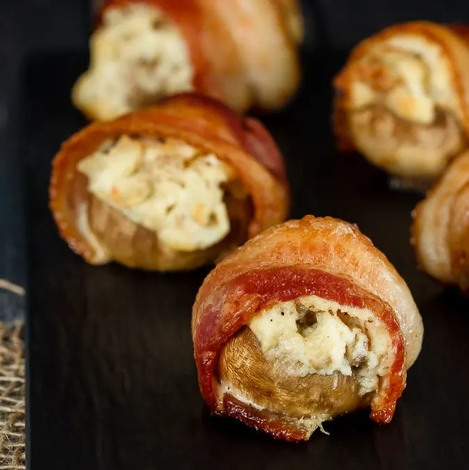 Bacon Wrapped Crab Stuffed Mushrooms