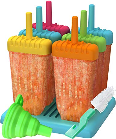 Ozera Reusable Popsicle Molds Ice Pop Molds Maker - Set of 6 - With Silicone Funnel & Cleaning Brush - Assorted Colors