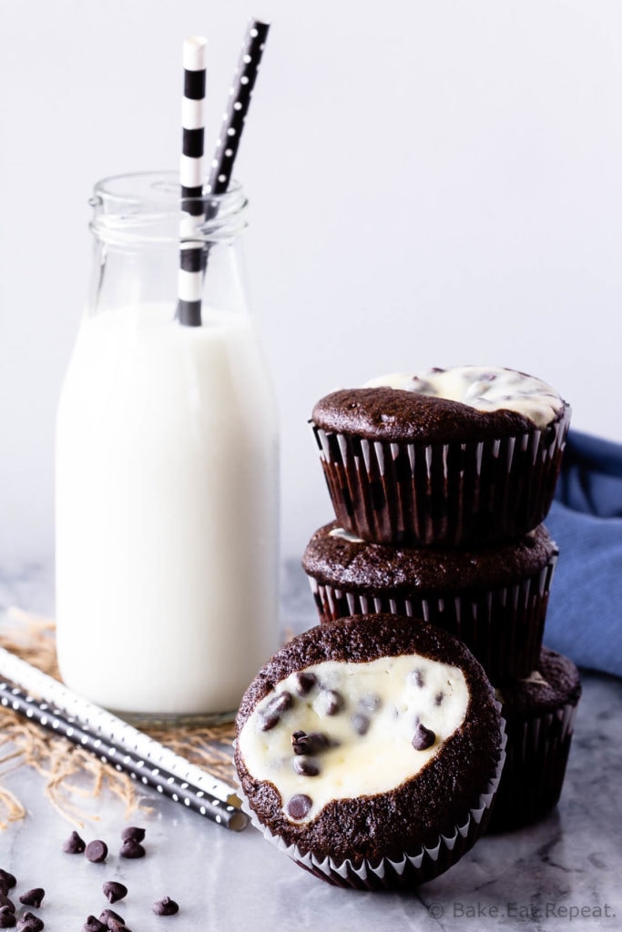 Cheesecake filled chocolate cupcakes