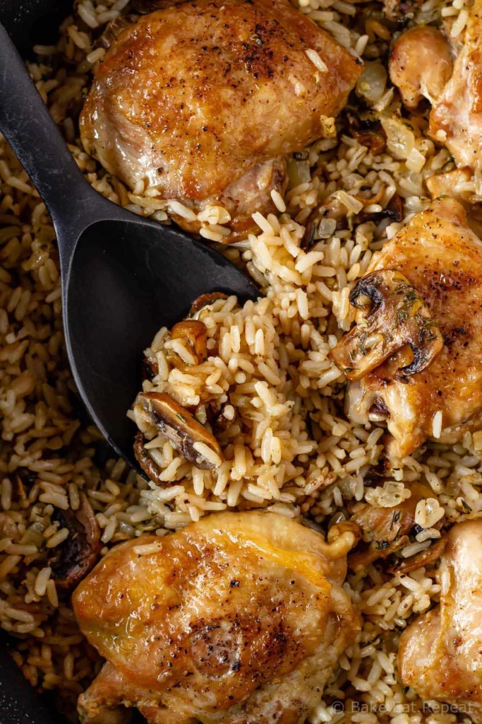 One Pot Mushroom Chicken and Rice - Bake. Eat. Repeat.