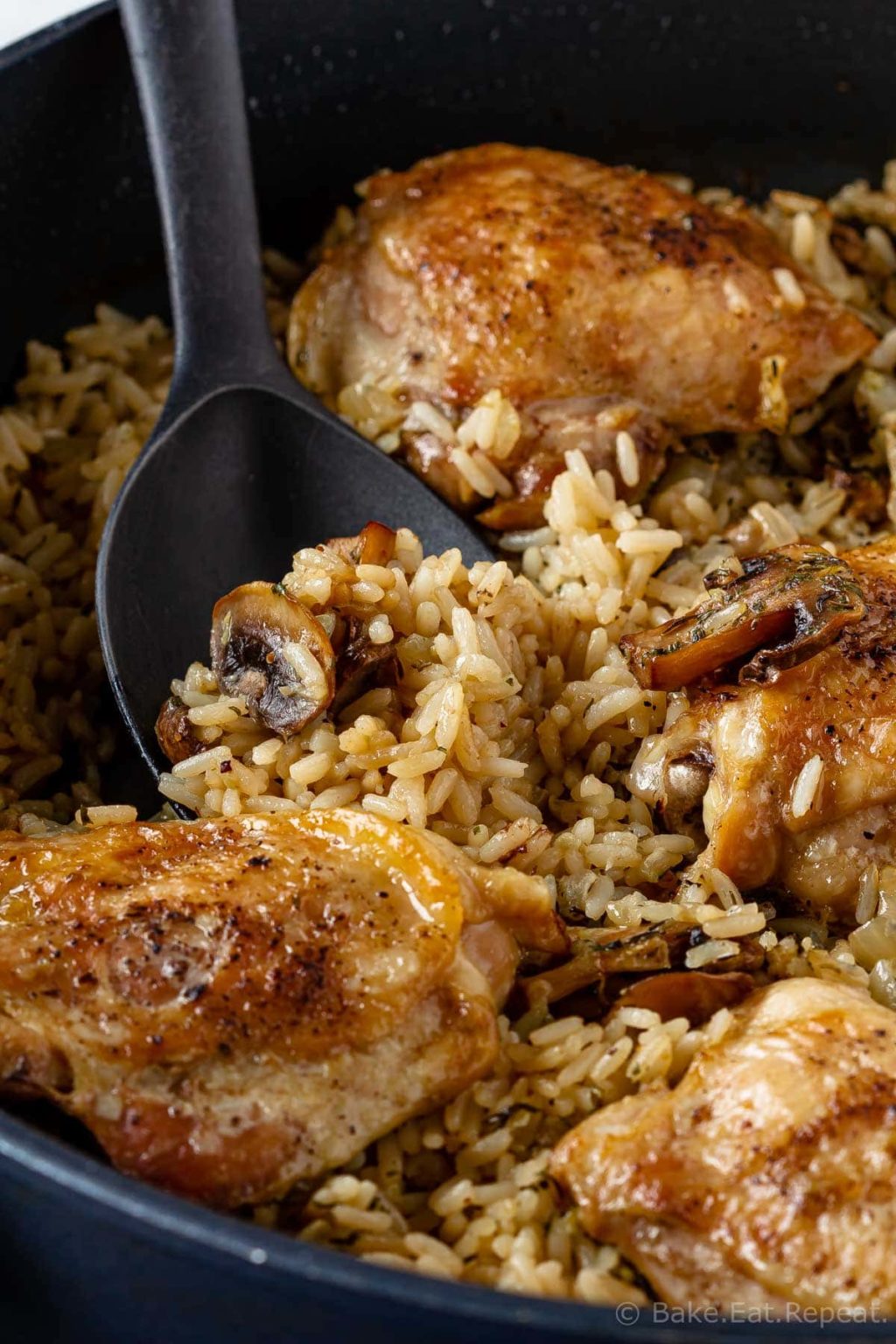 One Pot Mushroom Chicken and Rice Bake. Eat. Repeat.