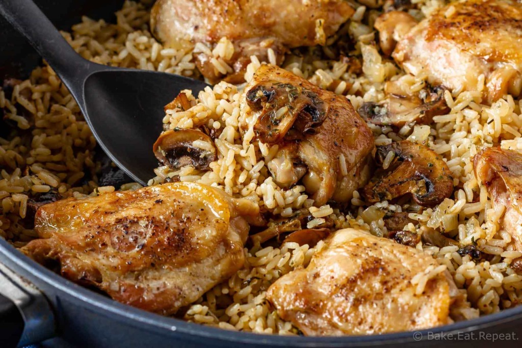 One Pot Mushroom Chicken and Rice - Bake. Eat. Repeat.