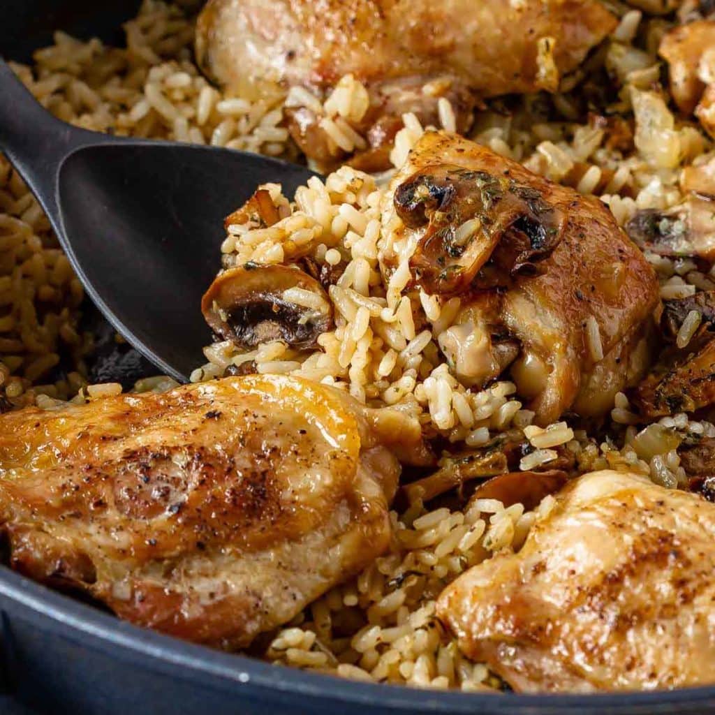 One Pot Mushroom Chicken and Rice - Bake. Eat. Repeat.