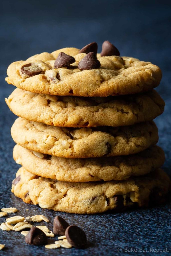 Peanut butter oatmeal cookies with chocolate chips