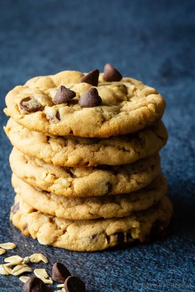Chewy oatmeal chocolate chip peanut butter cookies