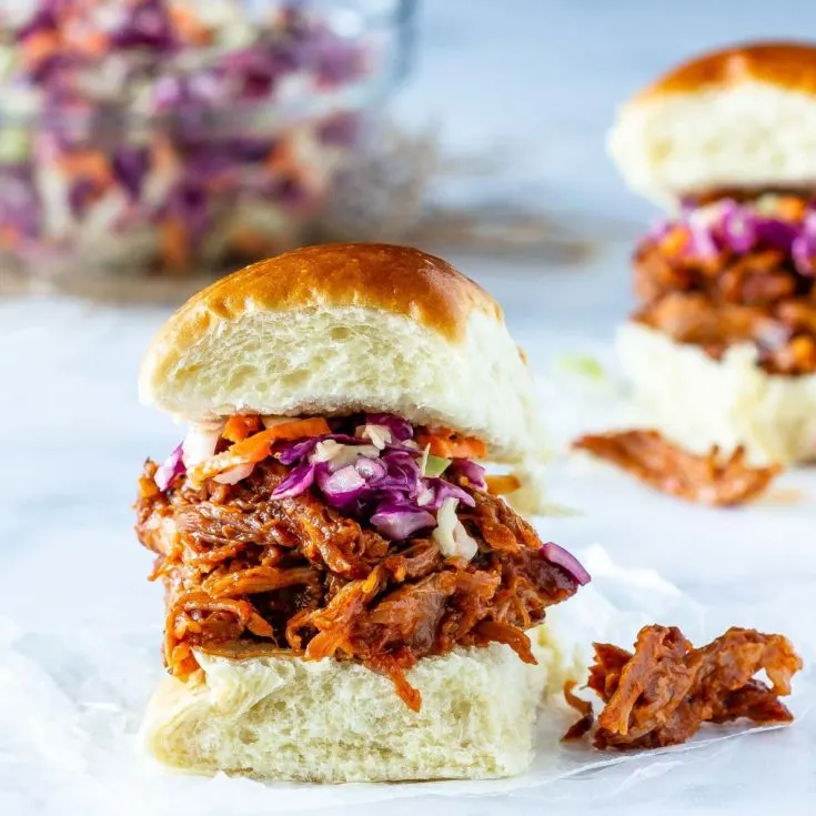 Easy pulled pork on a bun with coleslaw