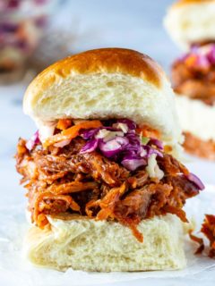 Easy, freezable, make ahead BBQ pulled pork in the slow cooker or Instant Pot.
