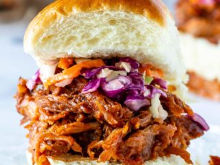 Easy, freezable, make ahead BBQ pulled pork in the slow cooker or Instant Pot.