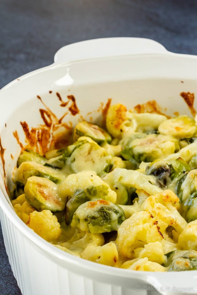 Roasted brussel sprouts and cauliflower gratin