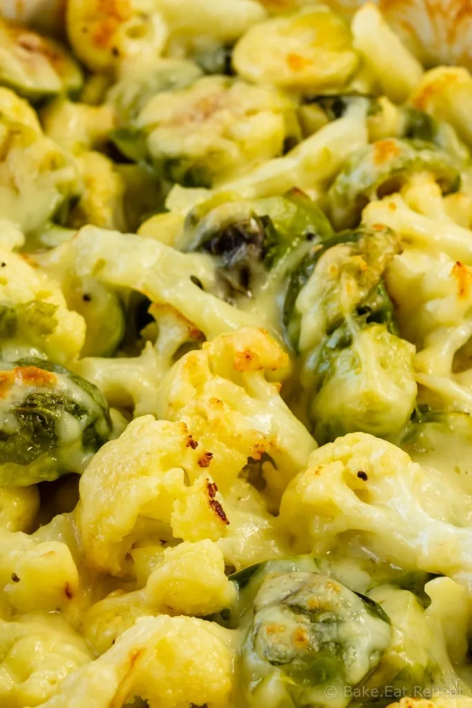 Roasted brussel sprouts and cauliflower gratin