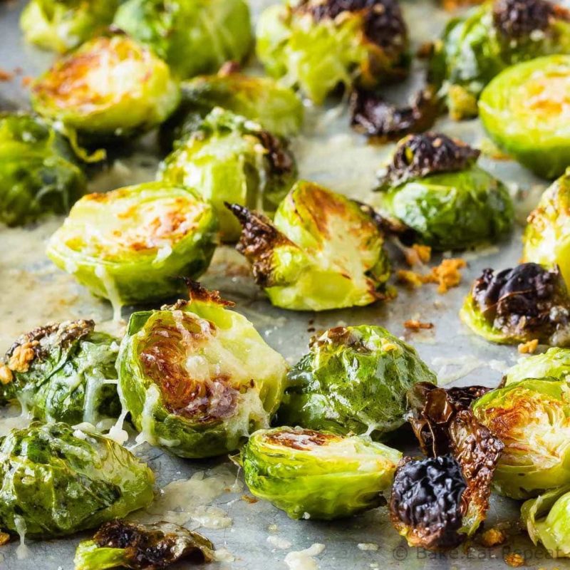 Garlic Parmesan Roasted Brussel Sprouts - Bake. Eat. Repeat.