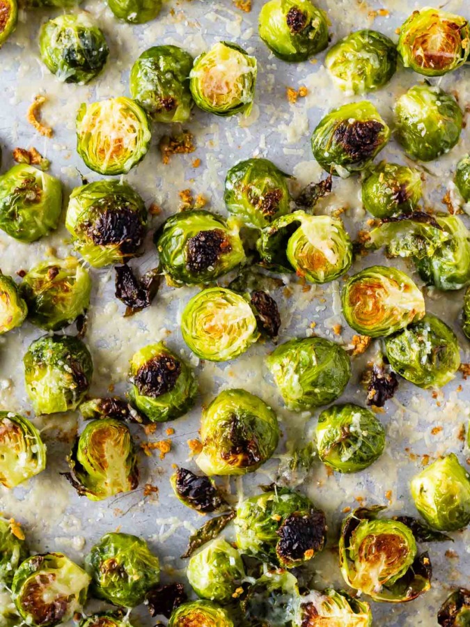 Easy to make roasted brussel sprouts with parmesan and garlic