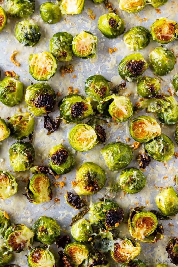 Easy to make roasted brussel sprouts with parmesan and garlic