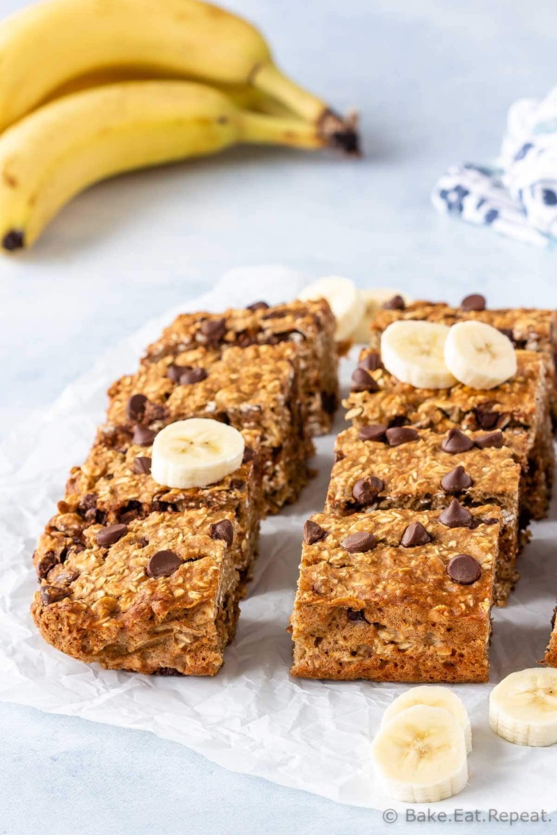 Chocolate Chip Banana Oatmeal Bars - Bake. Eat. Repeat.