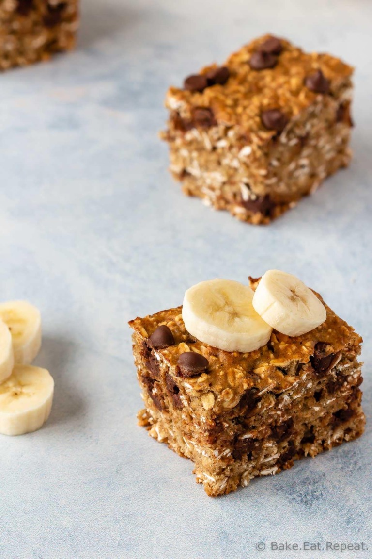 Chocolate Chip Banana Oatmeal Bars - Bake. Eat. Repeat.