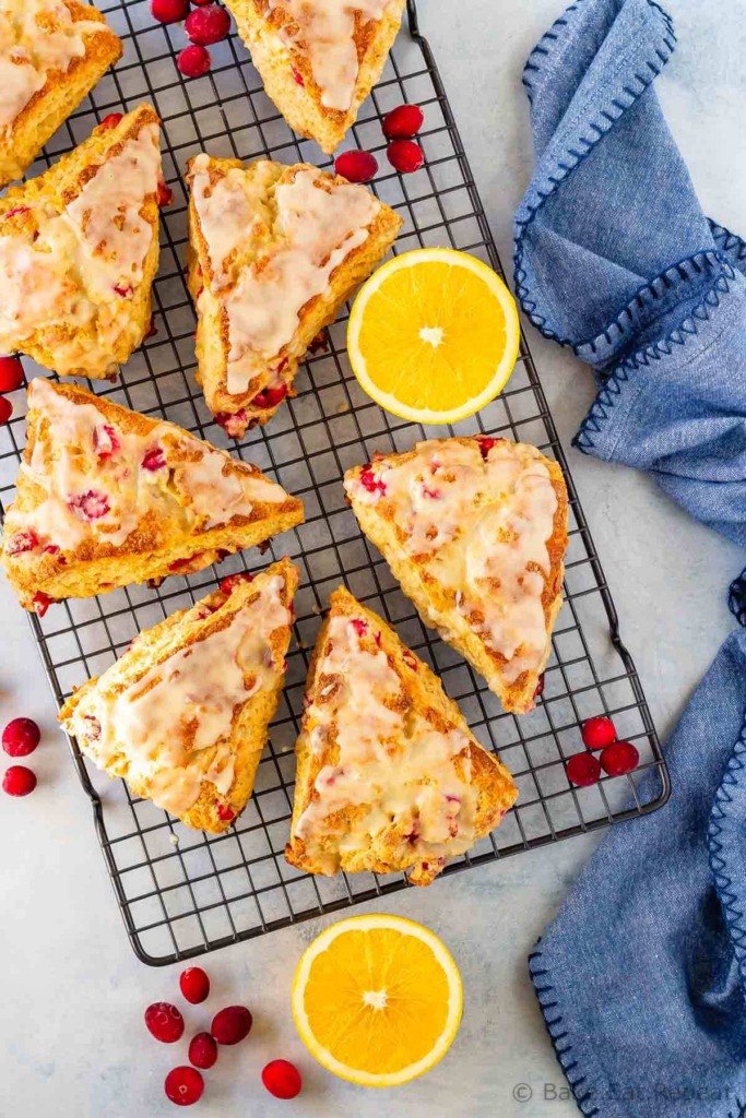 Cranberry orange scones with an orange glaze