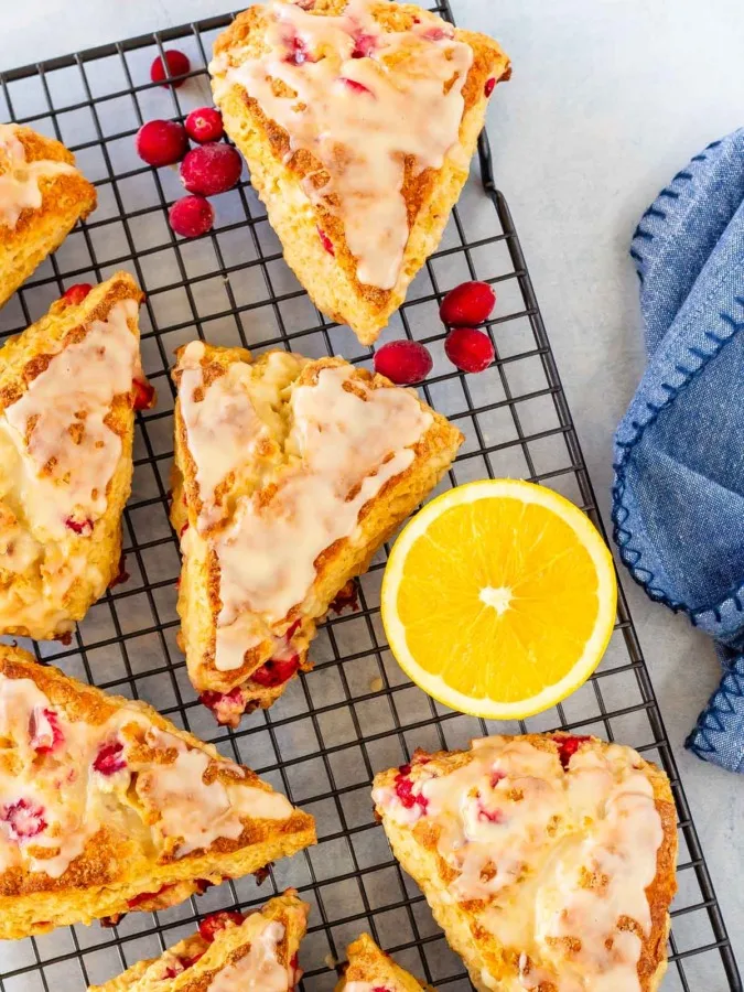 Cranberry orange scones with an orange glaze