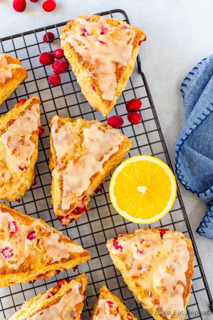 Cranberry orange scones with an orange glaze