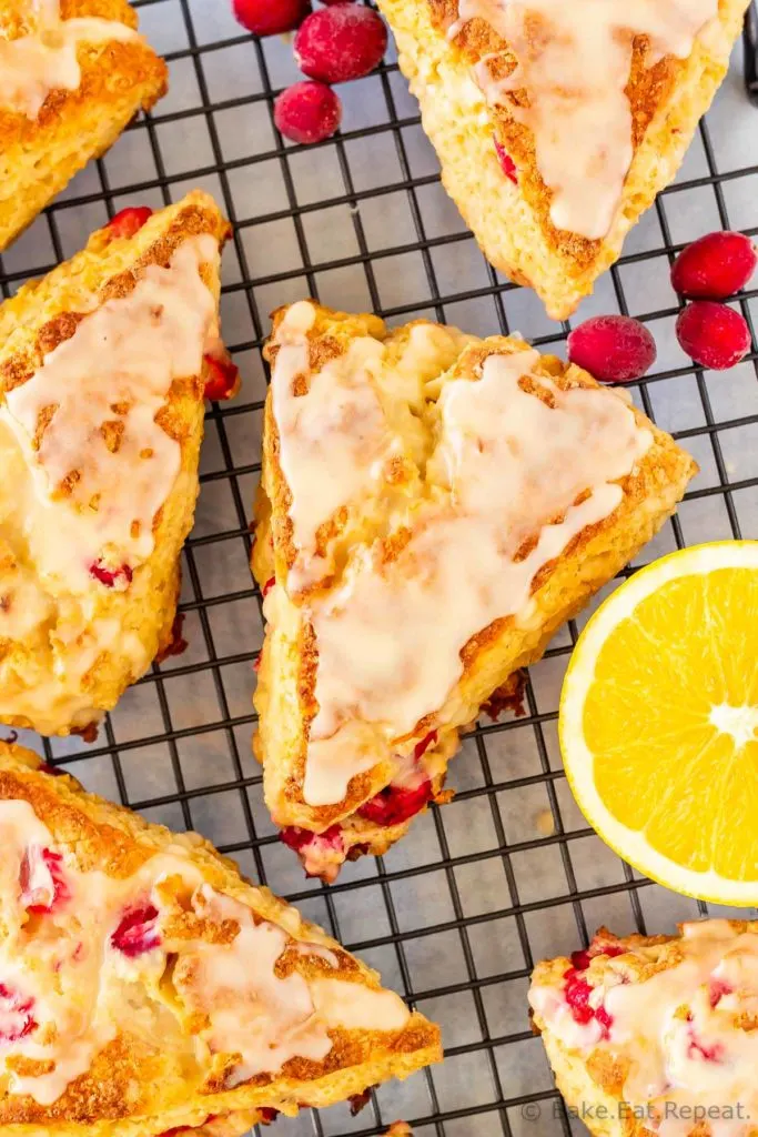Easy to make cranberry orange scones drizzled with a sweet orange glaze